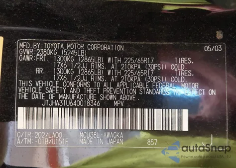 2004 Lexus Rx 330 z USA, uszkodzony, nr VIN JTJHA31U640018346